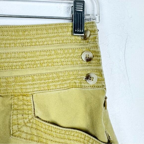 Anthropologie Hi-Rise Boardwalk Linen Blend Side Button Shorts In Mustard Size 4 - Picture 5 of 12